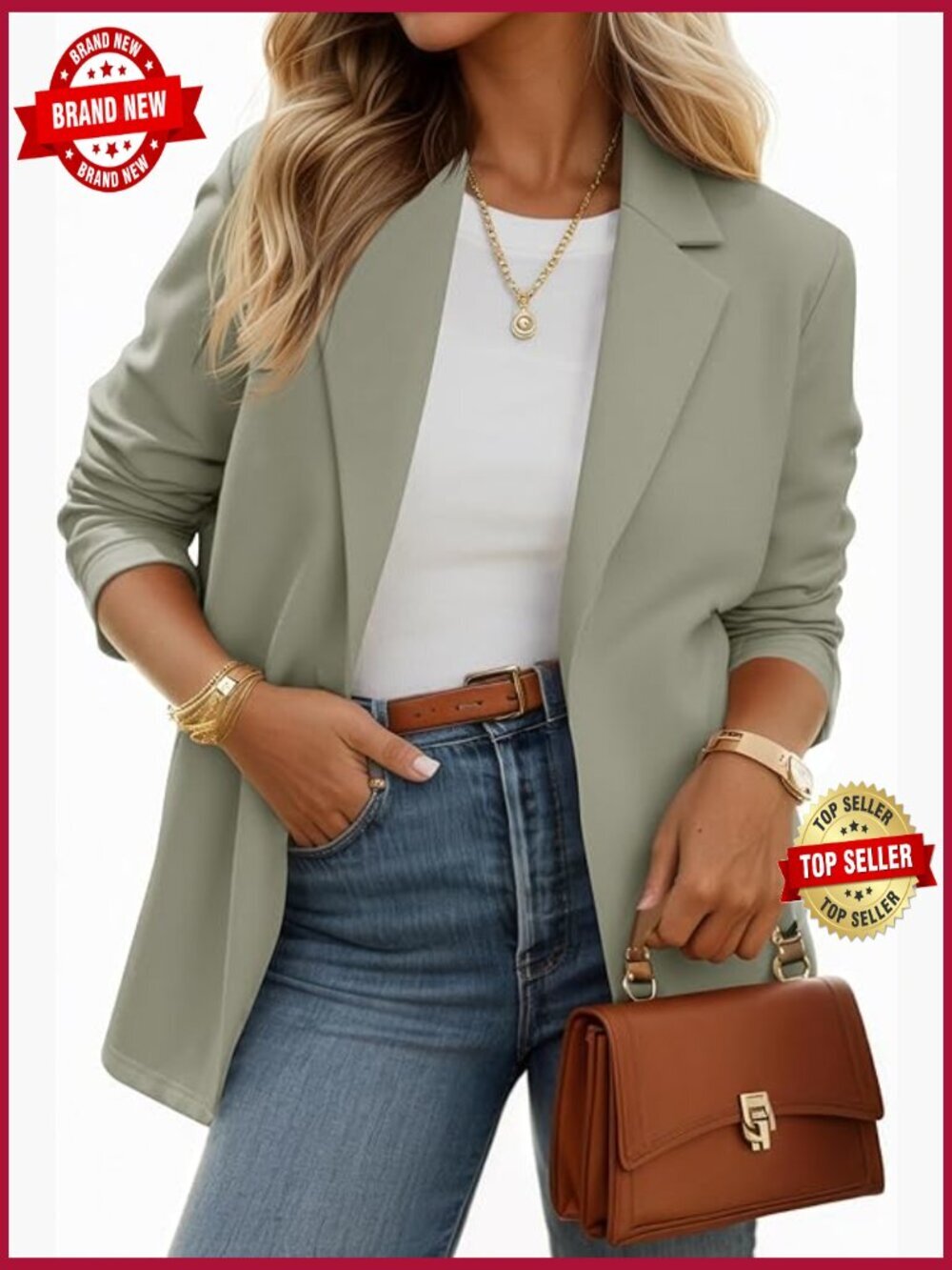 Women's Casual Knit Blazer Open Front Long Sleeve Stretchy Work Office Jacket